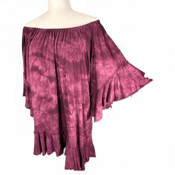 Revolve Blue Life Callista Dress Tie Dye Off Shoulder Boho Plum Asymmetrical XS - Picture 8 of 15